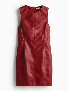 Sleeveless Faux Leather Sheath Dress - Red
